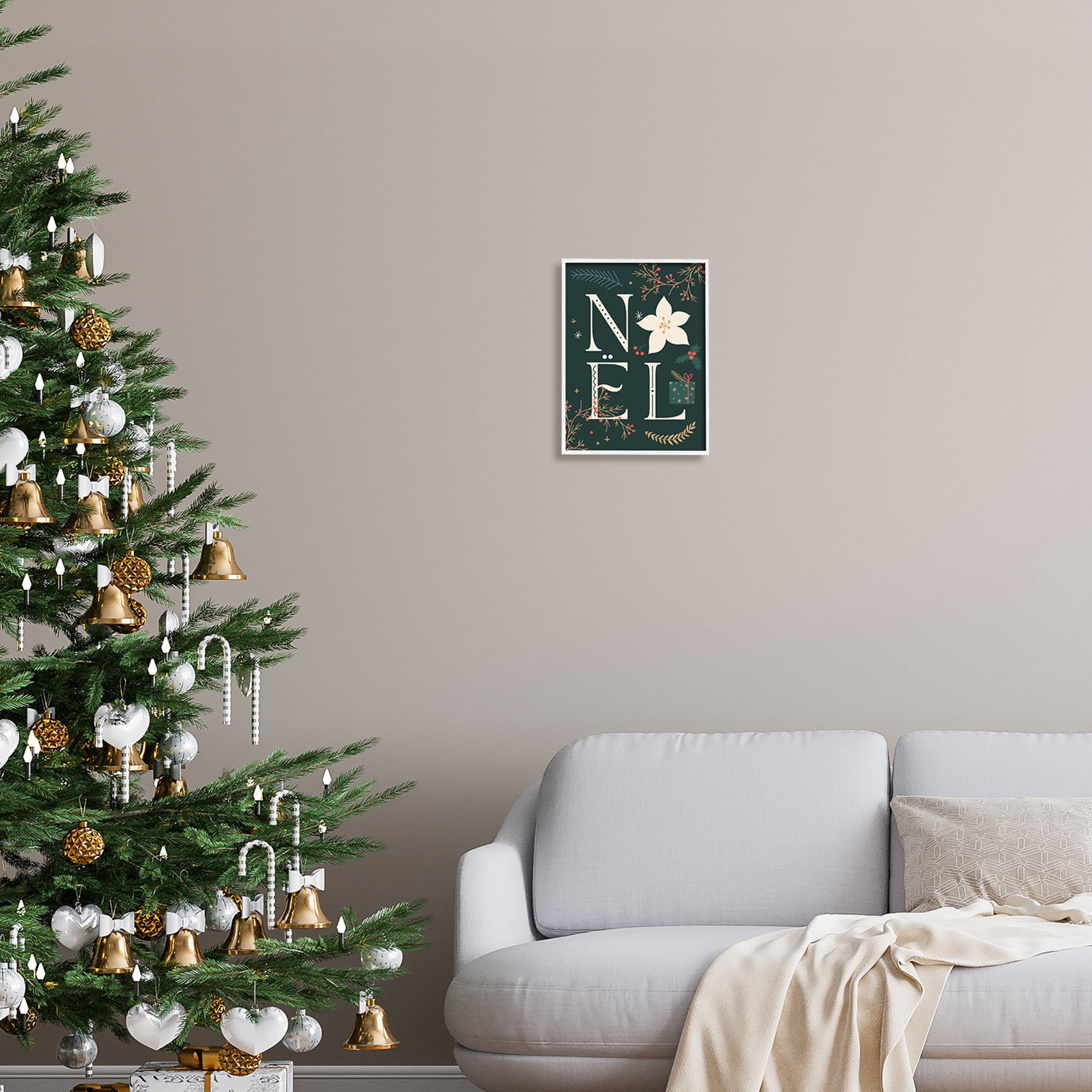 Stupell Industries Noel with Christmas Bloom Holiday Painting White Framed Art Print Wall Art, 11 x 14