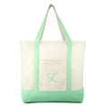 thumbnail image 2 of DALIX Women's Monogram Shopping Tote Hand Bag Personalized Ballent Mint Green Zippered Letter L, 2 of 8
