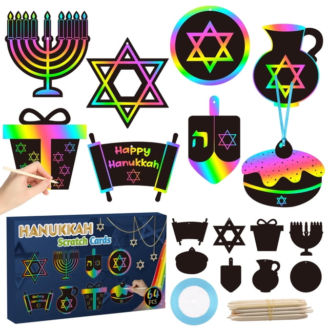Art Craft Kit BeYuMi 64 tarjetas rasca y gana con forma de arcoíris de Hanukkah