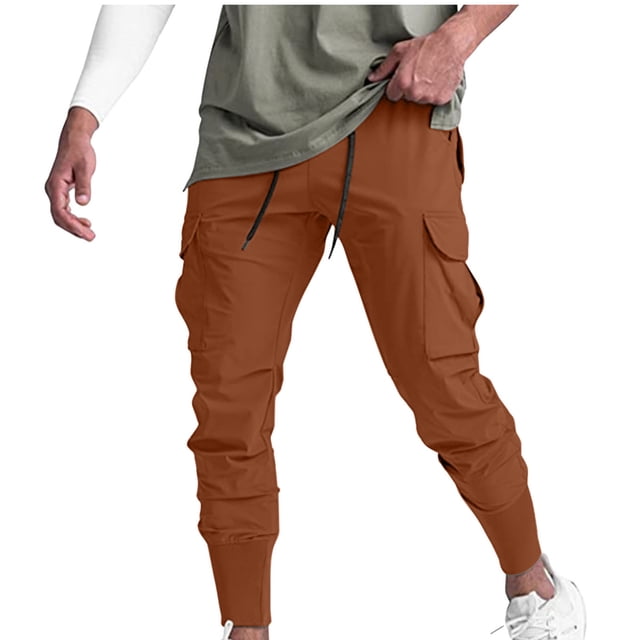 Men's Solid Color Elastic Waist Breathable Casual Sports Pants with Drawstring and Pockets
