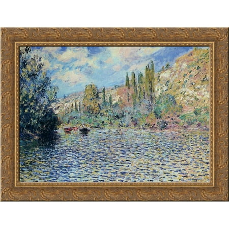 The Seine at Vetheuil 24x20 Gold Ornate Wood Framed Canvas Art by Monet, Claude