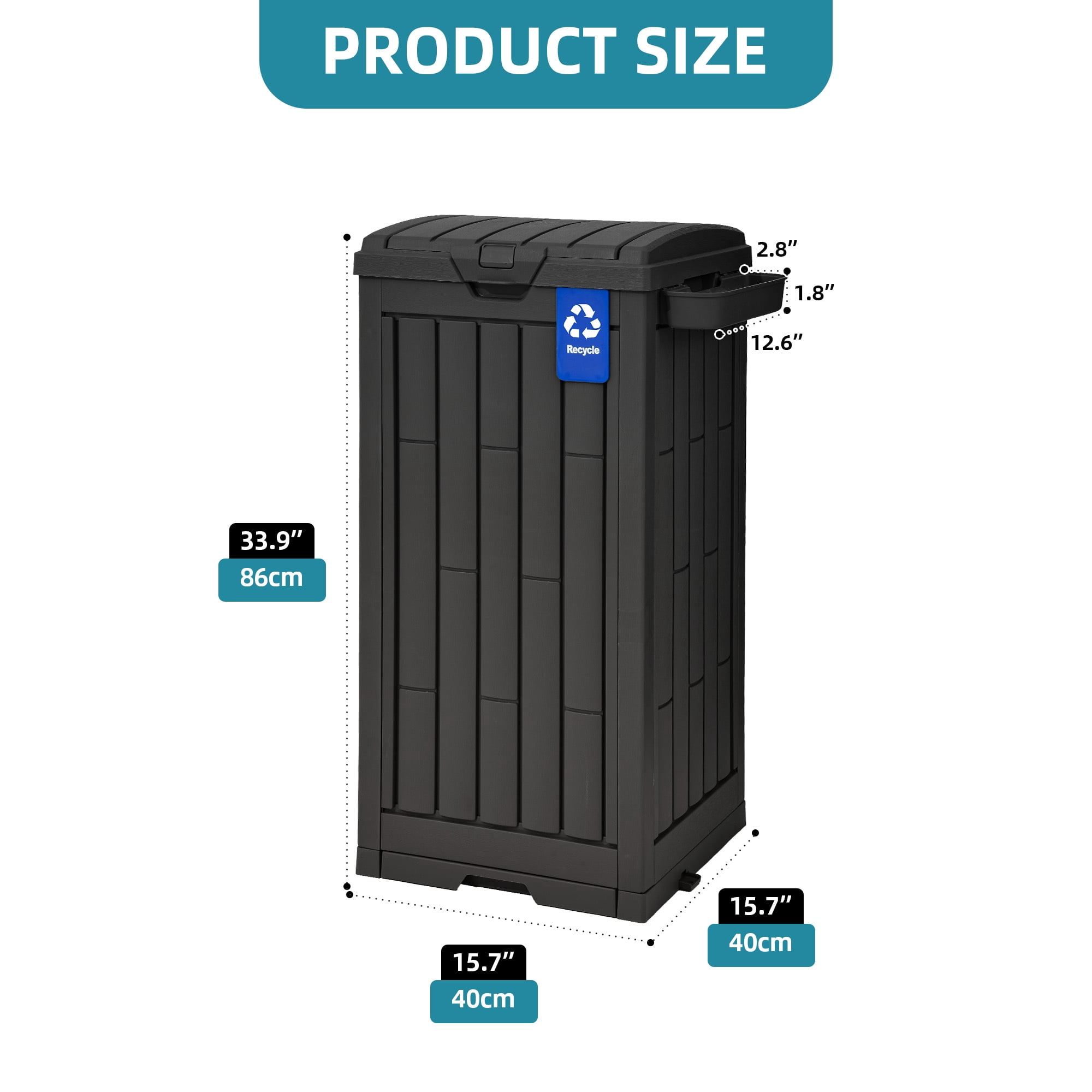 Uforic 38 Gallon Outdoor Trash Can Set of 2, Resin Garbage Bins with Lid, Sorting Labels, Ash Holder, Stakes & Suction Cups for Patio Backyard Garden, Black