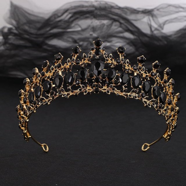 Zhuge Tiara de boda para novia, diadema de princesa, corona nupcial, joyería para el cabello con diamantes de imitación de cristal, decoración para novia, cumpleaños, graduación, boda (negro)