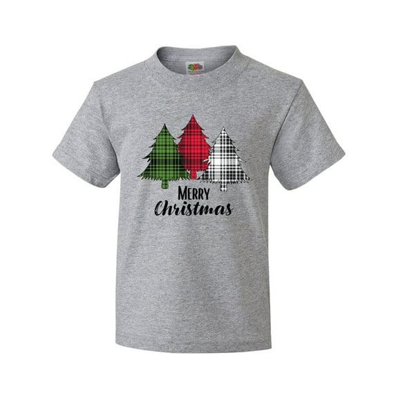 Inktastic Merry Christmas Plaid Trees Youth T-Shirt