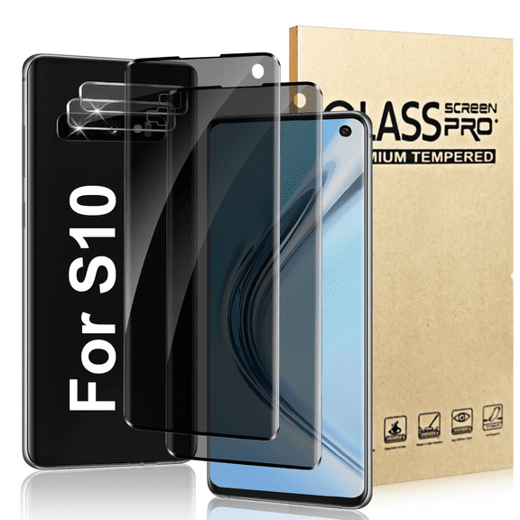Privacy Screen Suitable For Samsung Galaxy  S10   Tempered Glass Screen Protector, 2 Packs Of Screen Protectors And 2 Packs Of Camera Protectors, Compatible With Fingerprint Id, High-Definition