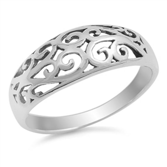 Filigree Designer Petite Ring Sterling Silver Oxidized Floral Band 925 Jewelry Female Male Size 7