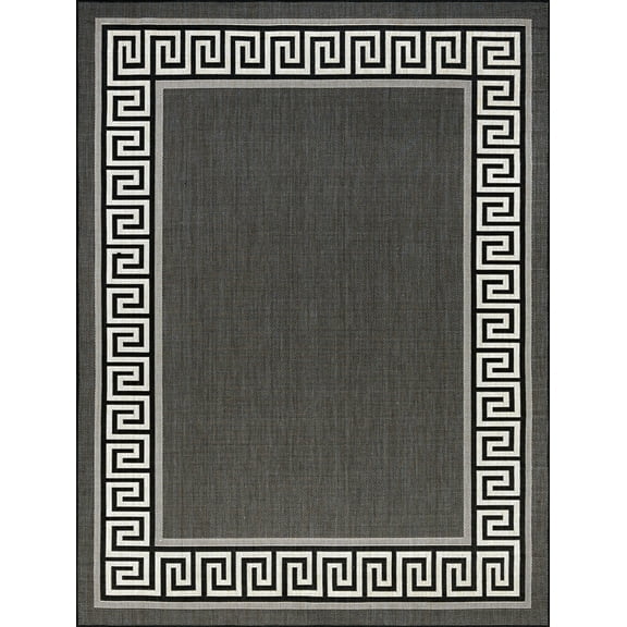 Tayse Eco Area Rug ECO1000 Transitional Black Banded Rows 3' 11'' x 5'3'' Rectangle