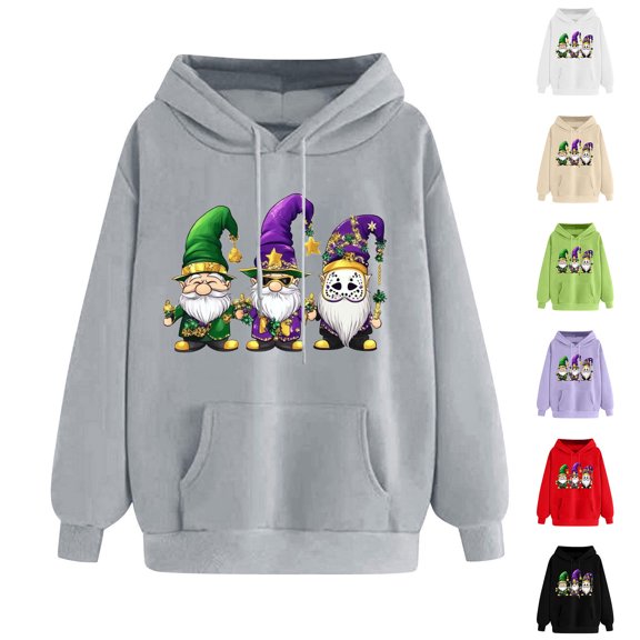 VBTAPA Mardi Gras Sweatshirt for Women Novelty Mask Graphic Hoodies Loose Casual Holiday Sweatshirts Tuesday Carnival Party Hoodie with Kangaroo Pocket on Sale Black L