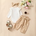 thumbnail image 3 of Douhoow Baby Girls 2PCS Spring Set 3M 6M 12M 18 24M Infant White Long Sleeve Ruffle Romper Daisy Print Pants Headband, 3 of 7