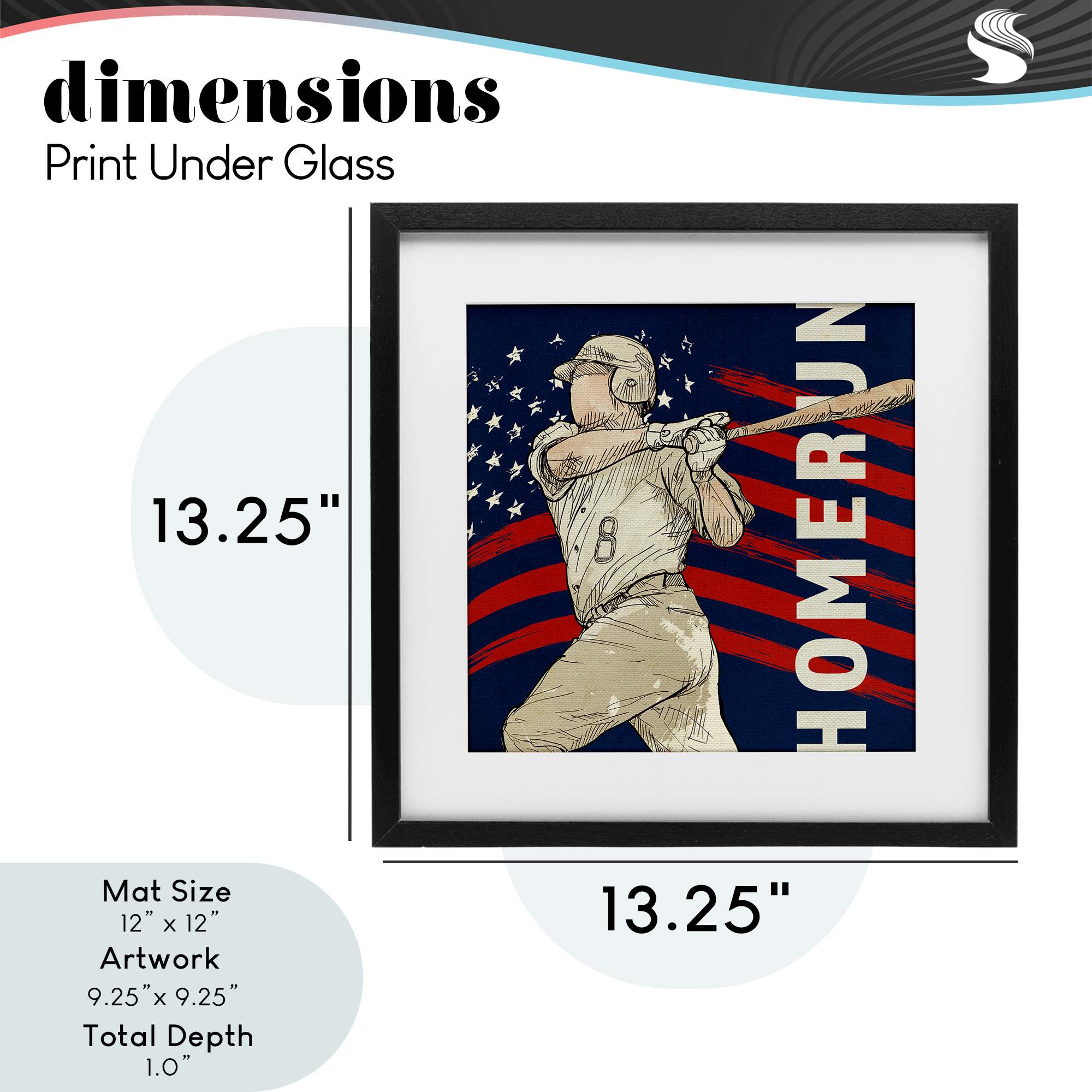 Patriotic Home Run Baseballer Black Framed Print Under Glass, design by LightBoxJournal