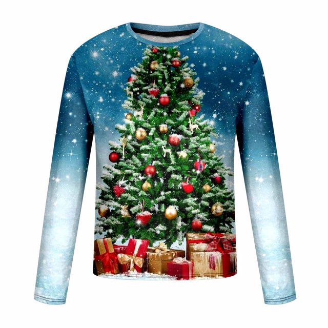 CEHVOM T-Shirt pour Hommes Décontracté à Col Rond à Manches Longues, Chandail, Imprimé 3D, Imprimé Réaliste, Soldes