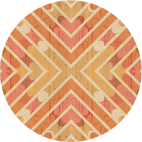 Ahgly Company Indoor Round Patterned Yellow Orange Area Rugs, 3' Round