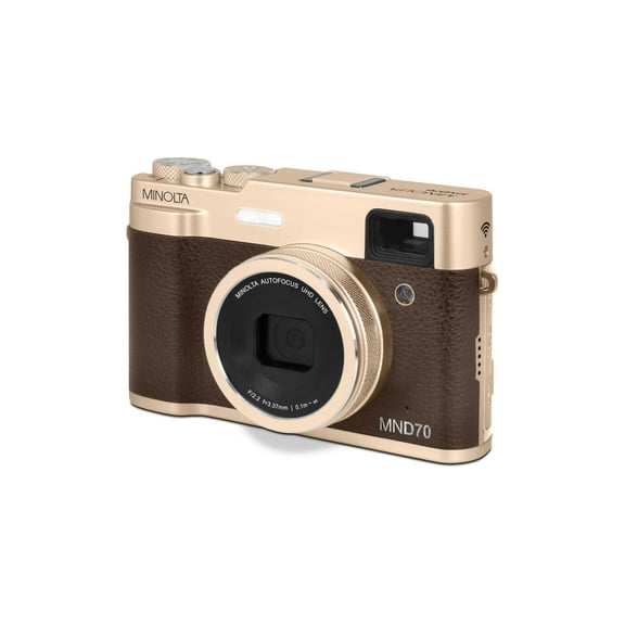 Minolta MND70 Retro 48 MP Autofocus Digital Camera with 5K Ultra HD Video, Rear Selfie Lens & WiFi, Gold