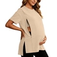 thumbnail image 2 of ShomPort Women's Nursing Tops for Breastfeeding Oversized Short Sleeves Side Splits Hidden Zipper Maternity Top, 2 of 7