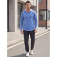 thumbnail image 2 of INSPIRE CHIC Men's Hooded Shirt Contrast Stitch Drawstring Long Sleeve Pullover Top M Blue, 2 of 5