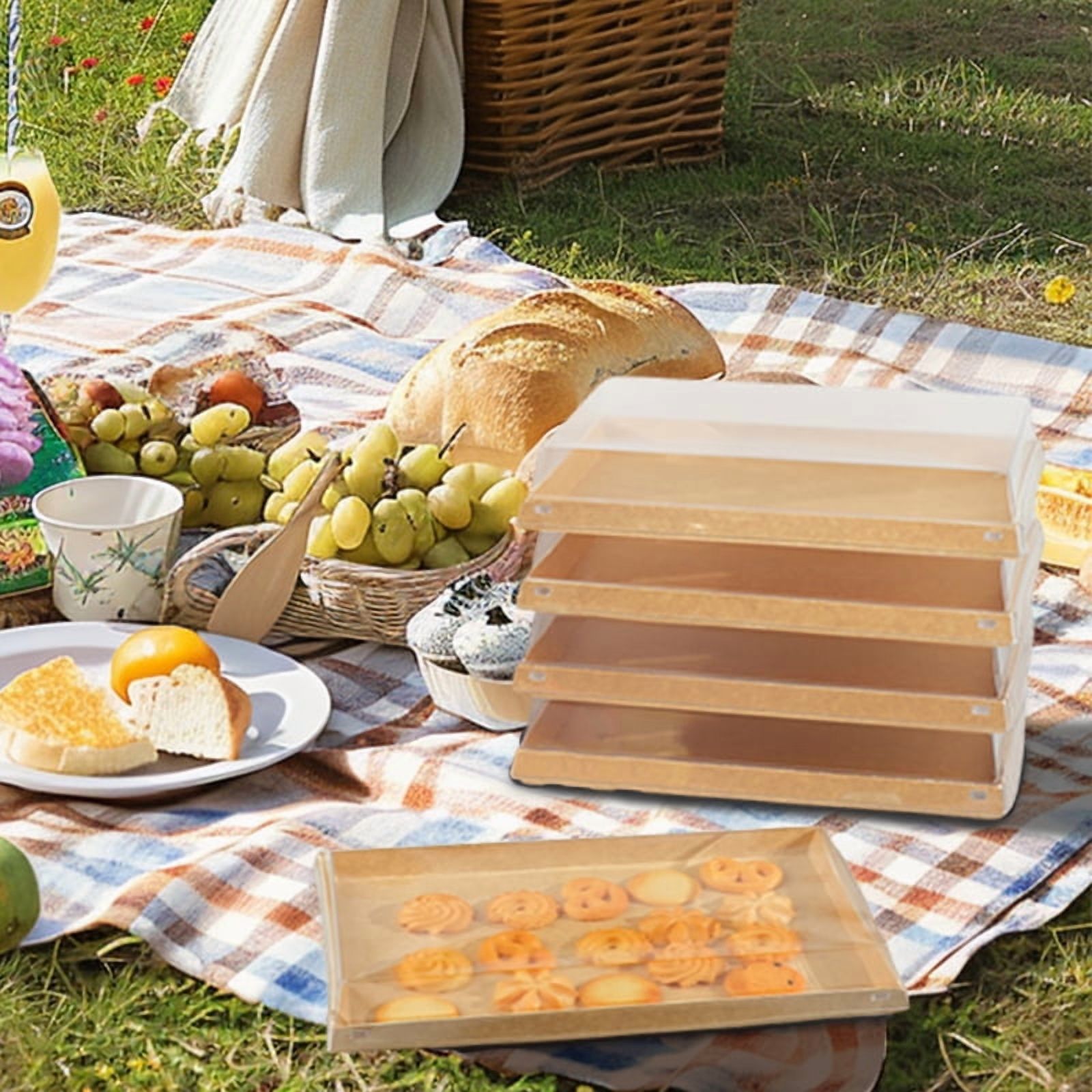 Verdelife 5 Pack Serving Platter Trays with Lids, Reusable Charcuterie Boxes for Entertaining, Grilling BBQ, Party Travel Platters for Sandwich Snacks, Fruit, Cookie