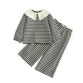 thumbnail image 2 of Cethrio Kids Girls Outfit Sets, 2 Piece Lapel Collar Long Sleeve Striped Girls Clothing Set Black Size 2-3T, 2 of 5