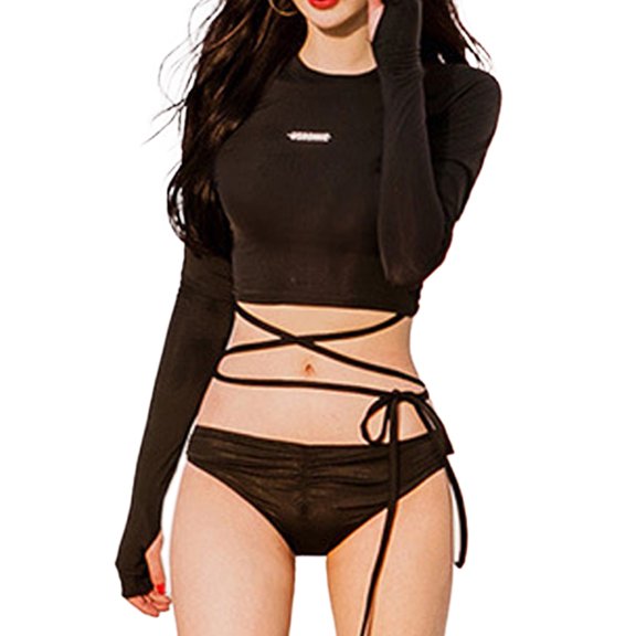 Womens Long Sleeve Rash Guard Swimsuit Sun Protection Sport Wetsuit Two Piece Swimsuit Set - L