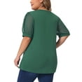 thumbnail image 4 of Agnes Orinda Women's Plus Size Tops V Neck Swiss Dots Puff Sleeve Casual Blouses Tee 1X Green, 4 of 7