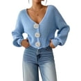 thumbnail image 2 of Chic 3D Flower Crop Cardigan Sweaters for Female Fall Loose Open Front Long Sleeve Knitted Cozy Outerwear Sky Blue L, 2 of 9