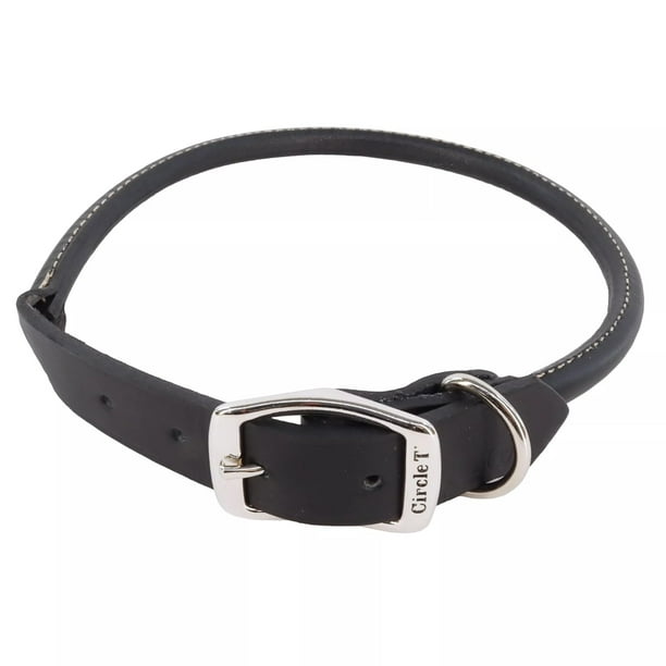 Collar para perro Coastal Circle T de piel de plena flor negro 2,5 x 46 cm