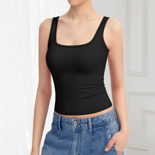 Débardeurs et Camisoles pour Femmes, Débardeur à Encolure Carrée Sans Manches, Double Doublure, Style Basique, Incontournable de Garde-Robe, Respirant, Confortable, Tenue Décontractée