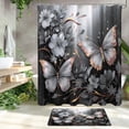 thumbnail image 3 of 4 Pcs Green Floral Butterfly Shower Curtain Sets with Non-Slip Rugs, Emerald Flower Toilet Lid Cover and Bath Mat, Vintage Bathroom Decor Set with Shower Curtain and Rugs(Hooks Not Included), 3 of 6