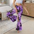 thumbnail image 5 of FKELYI Halloween Castle Bat Purple Print Flared Yoga Pants for Women Slim-Fit Flare Leg Pants Yoga Leggings Bell Bottom Sweatpants Athleticwear Casual Wide Leg Pants, 2XL, 5 of 7