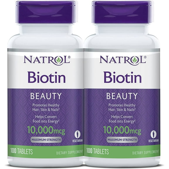 Natrol Maximum Strength Biotin Tablets, 10,000mcg, 100 Ct, 2 Pack
