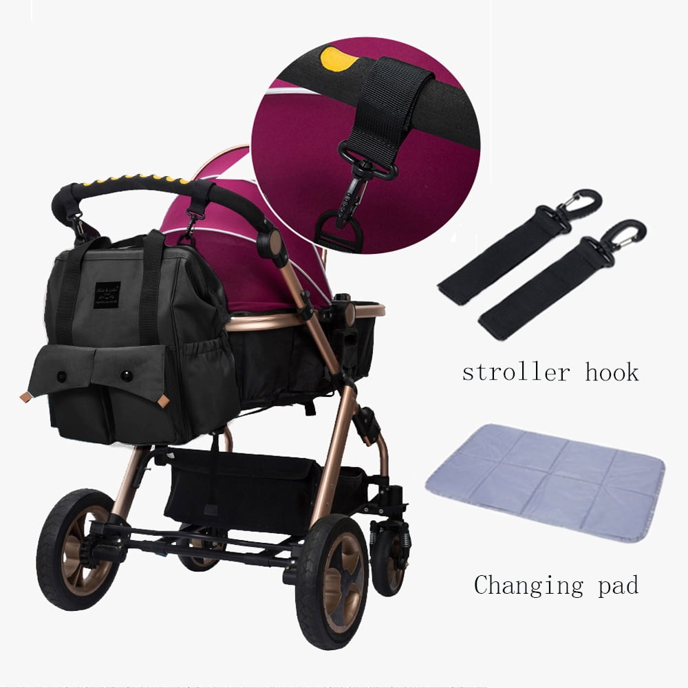 Diaper Bag Backpack with Changing Pad, Insulated Pocket Large Capacity Stroller Organizer Bag Black