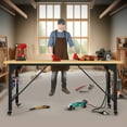 thumbnail image 3 of Dextrus Heavy-Duty Workbench with Power Outlets, Wheels and Adjustable Height, Wood Worktop, Steel Frame, 2000 LBS Load Capacity for Workshop, Office, Home Outdoor, 3 of 8