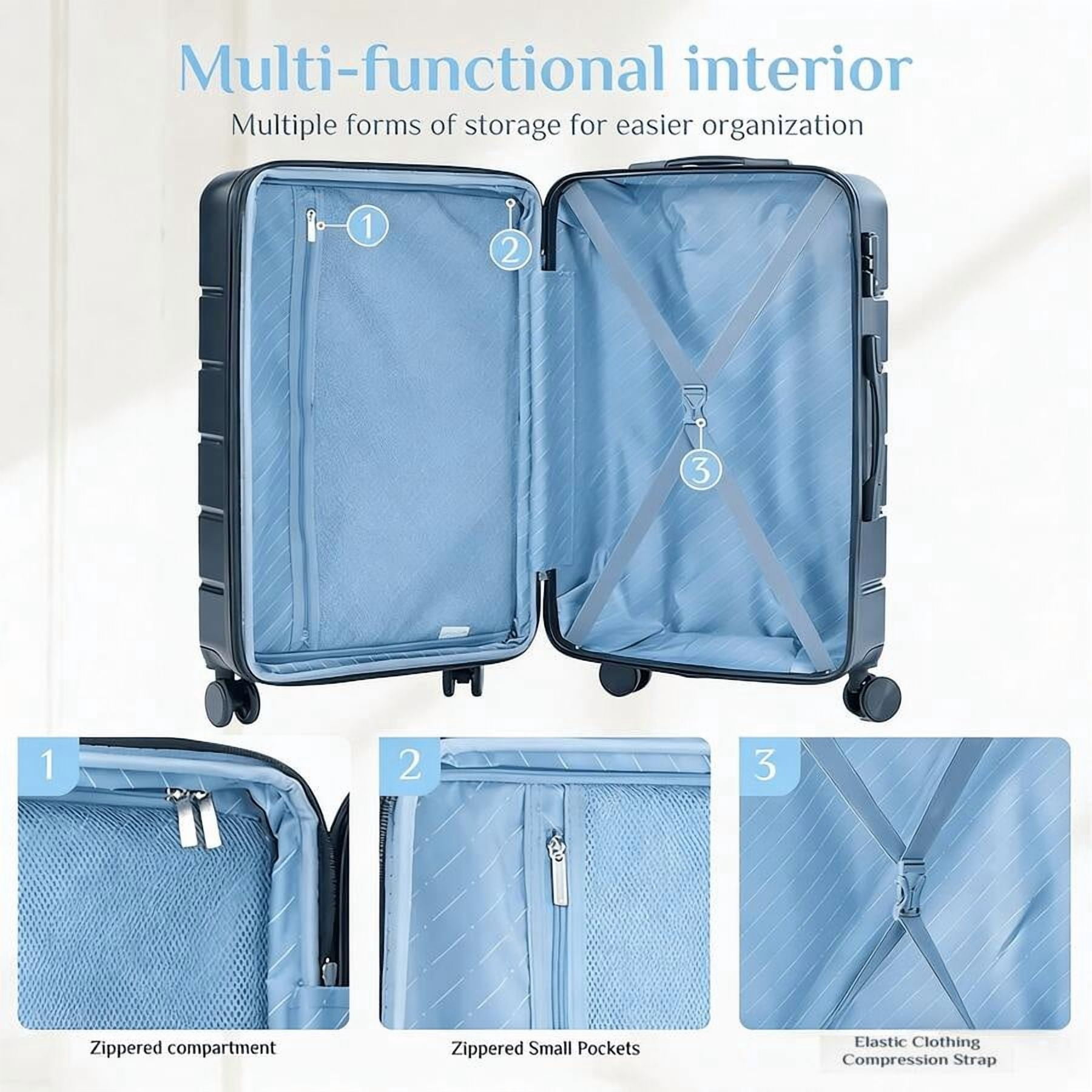 20/nch 3-Piece Hard Shell Luggage Set, Lightweight Heavy-Duty ABS Material Expandable Rolling Suitcase With Double Silent Spinner Wheels, Durable Scratch