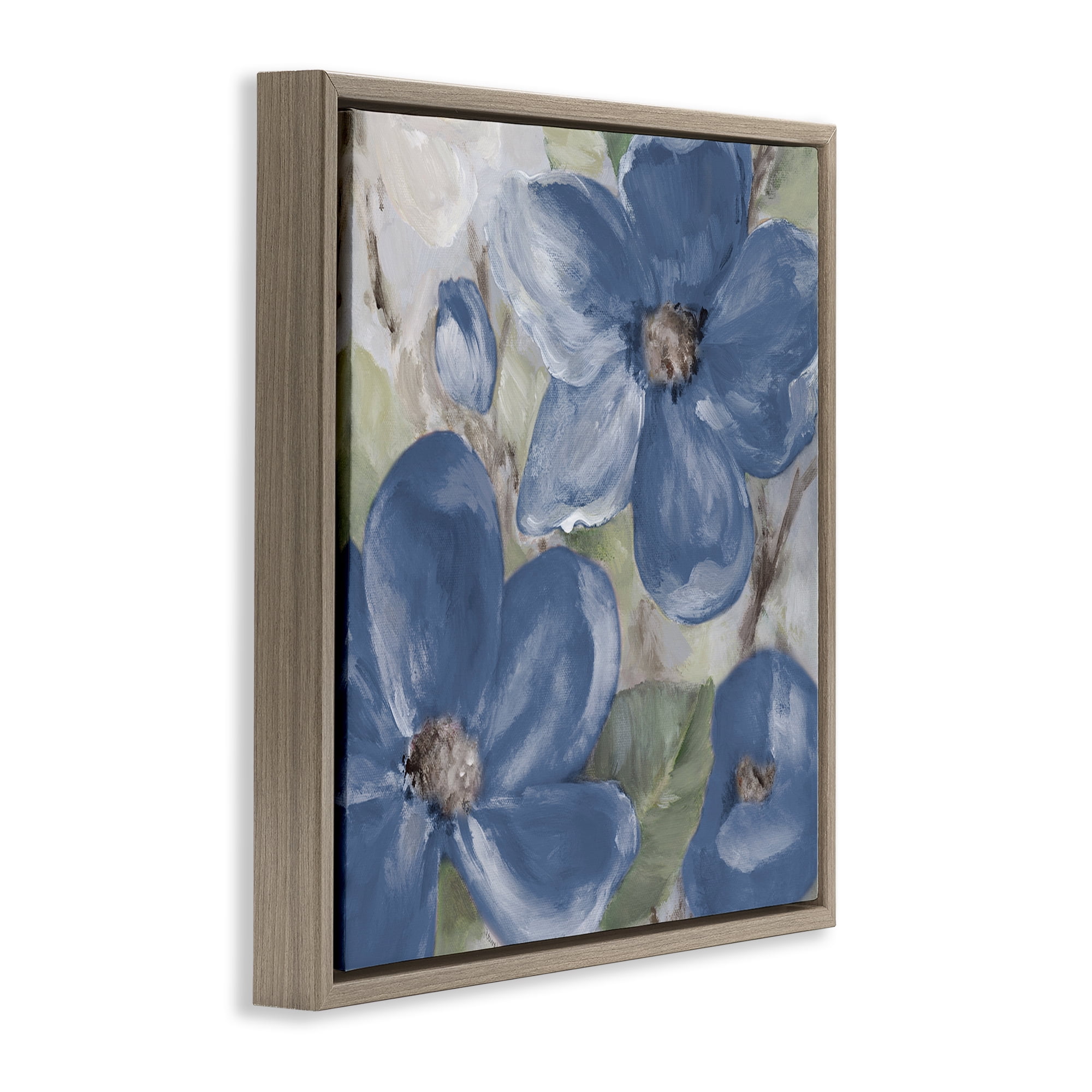 Stupell Industries Silently Blue Bloom Botanical & Floral Painting Brown Floater Framed Art Print Wall Art, 18 x 18