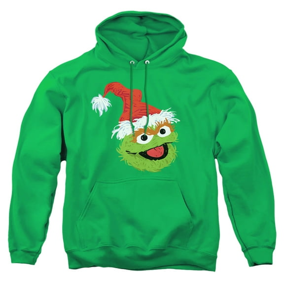 Sesame Street Scribble Christmas Oscar The Grouch Adult Pull-Over Hoodie, Kelly Green, Medium