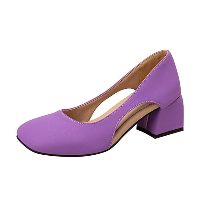 Chaussures de Mode pour Femmes, Talons Compensés Bas, Escarpins en Cuir Coloré, Talons Carrés Larges pour Femmes, Chaussures Grande Taille pour Femmes, Tête Décontractée, Épaisse et Confortable