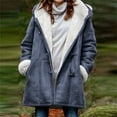 thumbnail image 2 of Olyvenn Winter Coats for Women Sherpa Fleece Jacket with Hood Long Button Up Coat Thicken Warm Winter Coat Parka Coat Navy XXL, 2 of 7