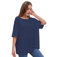 thumbnail image 6 of Women's Basic Casual 2 Pack Summer T Shirts Oversized Loose Short Sleeve Tee Tops Black/Heather dark blue, 6 of 7
