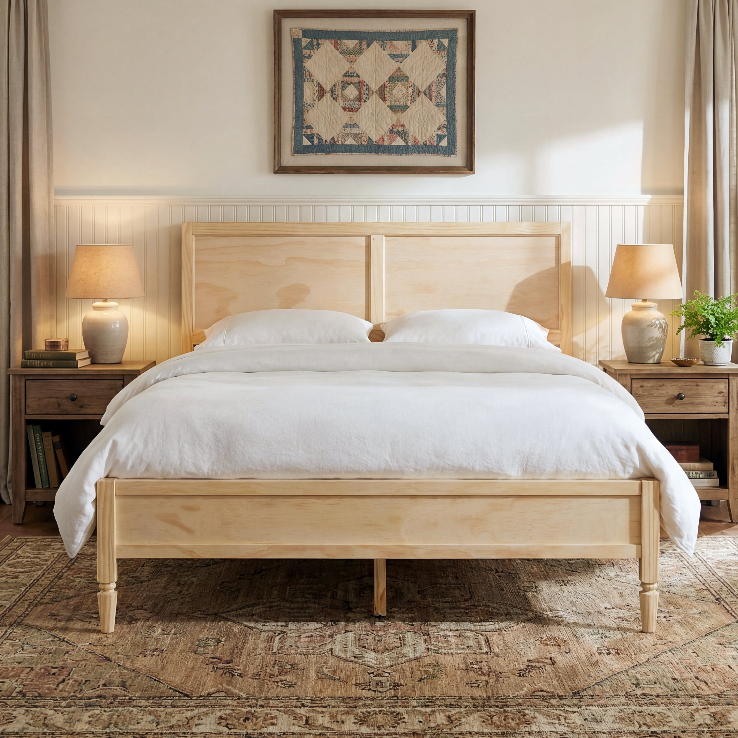 Queen Size Classic Wood Platform Bed Frame, No Box Spring Needed, Easy Assembly