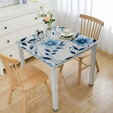 

ONETECH Rectangle Table Cloth 60x84 Inch - Spring Summer Floral Tablecloth Waterproof Linen Fabric Oblong Table Cloth for Kitchen Tablecloth for 4 Feet Table Blue Small Blue Flower Design 52*52