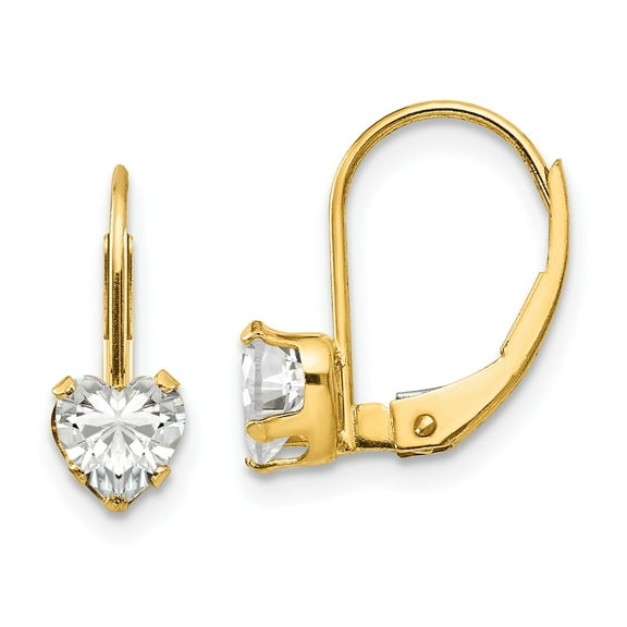 14k Madi K CZ Heart Leverback Earrings in 14k Yellow Gold