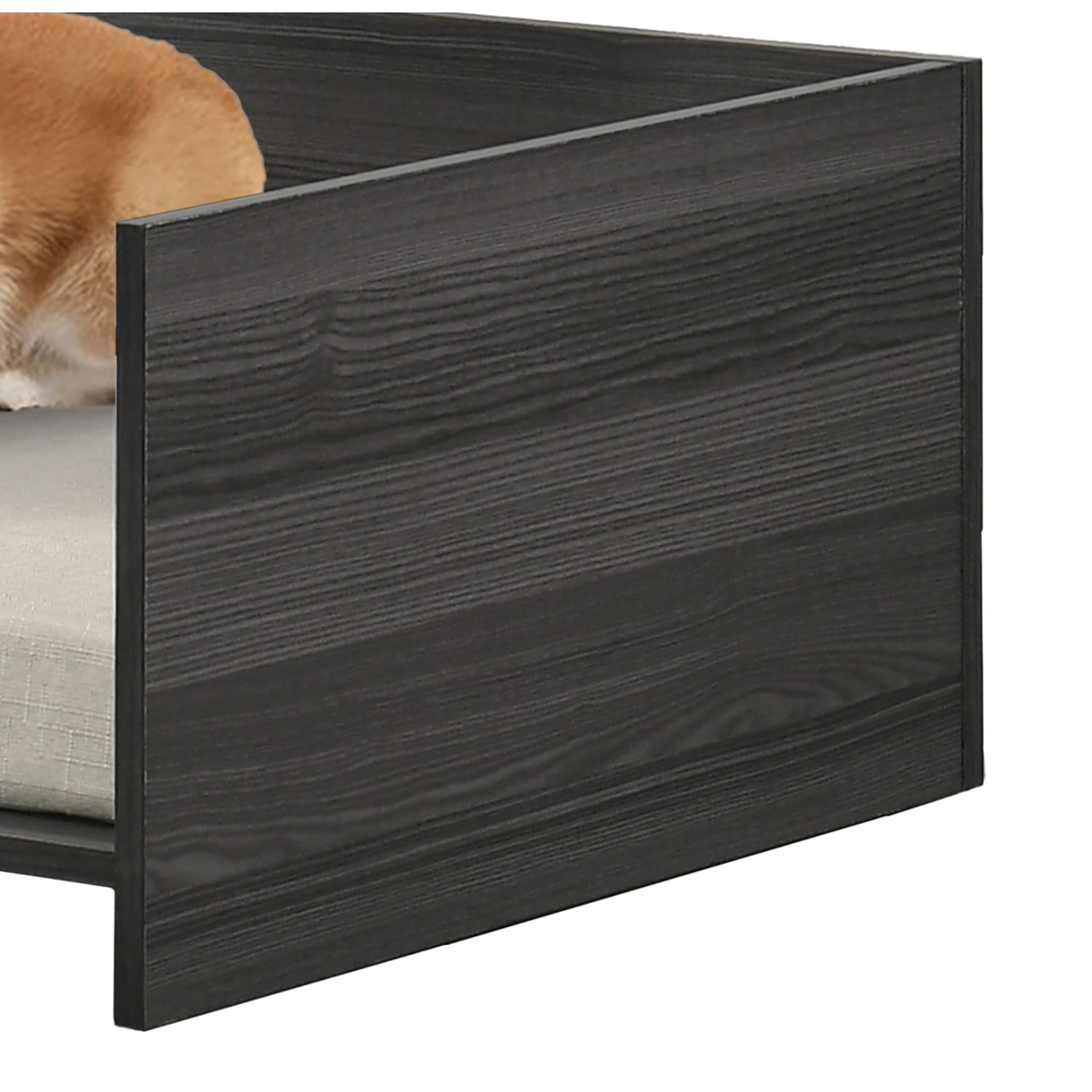 Pefilos 47" Wooden Dog Bed, Small to Medium Elevated Pet Bed with Cushion and Side Storage Compartment, Gray Pefilos 47" Wooden Dog Bed, Small to Medium Elevated Pet Bed with Cushion and Side Storage Compartment, Gray