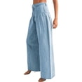 thumbnail image 4 of Loose Women High Waist Casual Jeans Boyfriend Wide Leg Side Pleat Denim Trousers, 4 of 6