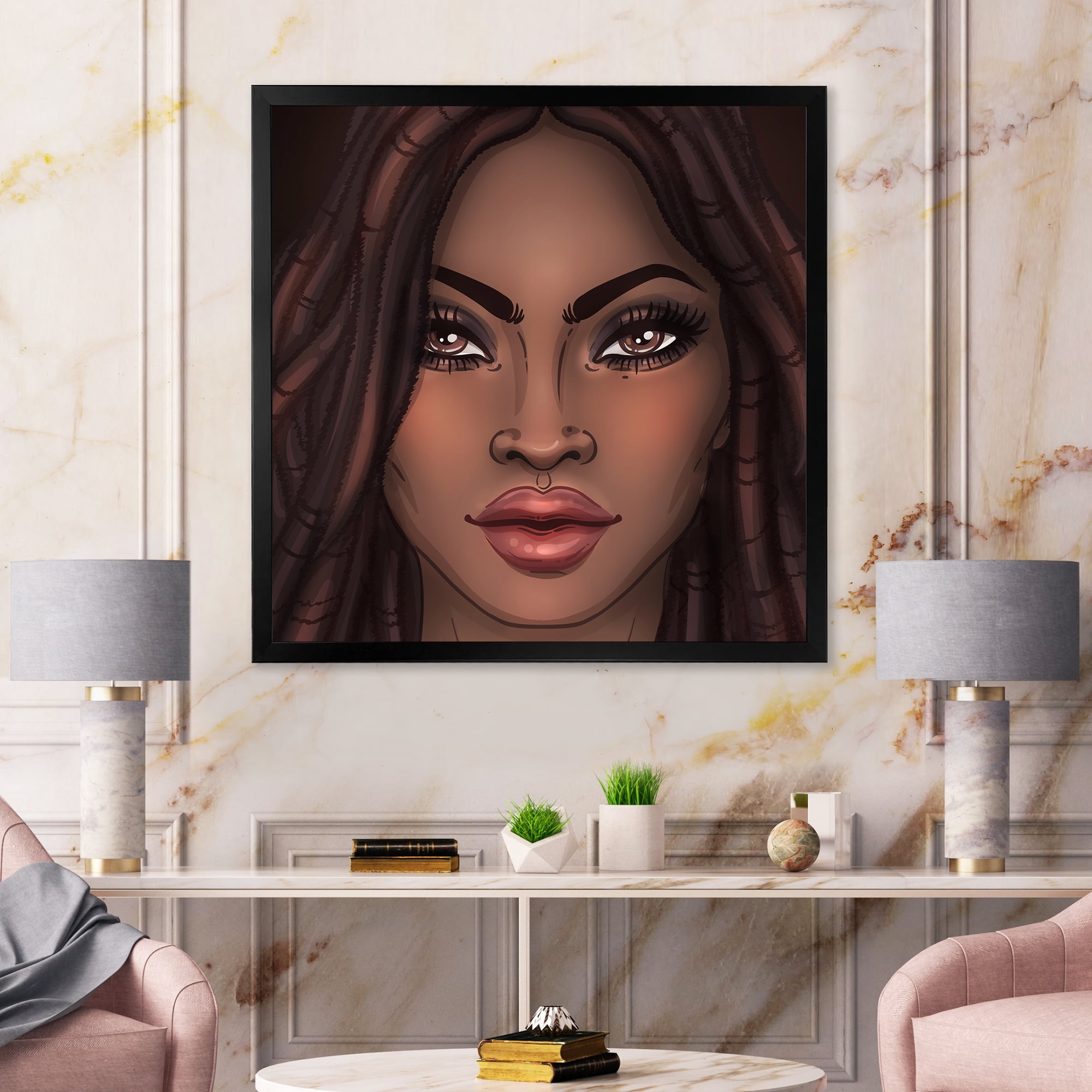 Designart 'Portrait of Afro American Woman I' Modern Framed Art Print