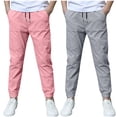 thumbnail image 1 of Odeerbi 2 Pack Boys Summer Cotton Linen Jogger Pants Casual Lightweight Elastic Waist Drawstring Sweatpants Para 3-13 Años, 1 of 9