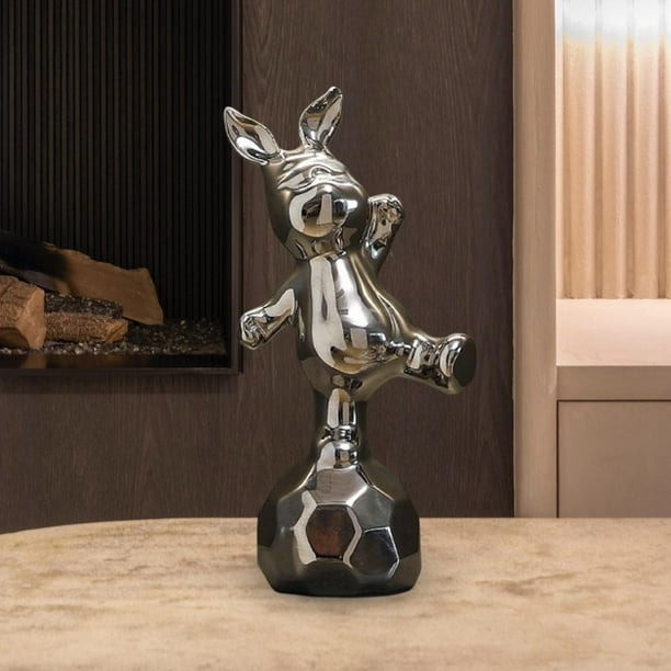 Artesanía escultura de animales pequeños estatuilla decoraciones galvanoplastia para mesitas de noche, superficie de repisa de chimenea artesanía Conejo en fútbol Soledad sostenedor del estante