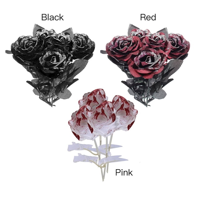 3pcs Artificial Roses Flower Bouquet Halloween Simulation Flowers Home Sequins Wedding Valentine‘s Day Decor Fake Plants