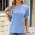 thumbnail image 4 of yillto Womens Summer Tshirts 1/2 Sleeve Buttons Crewneck Casual Tops Loose Solid Color Tee Shirts, 4 of 7