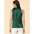 thumbnail image 4 of Blusa elegante Allegra K de satén sin mangas con lazo y cuello de pajarita para mujer Verde XL, 4 of 6