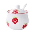 thumbnail image 1 of European Style Sugar Bowl With Spoon, Pink Flowers And Green Leaves Pattern Sugar Container, Porcelain Spice Jars-red strawberry-200ml, 1 of 7