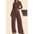 thumbnail image 5 of UVN Winter Womens 2 Piece Outfit Sets Ruched Long Sleeve Top and Wide Leg Pants Casual Loungewear Ladies Workout Sets, 5 of 13